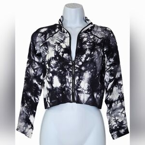 NWOT Mono B Women's Cropped Tie-Dye Long Sleeve Active Jacket Black/White Size L